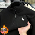 Half Height Zipper and Plush Thick Hoodie for Men in Autumn and Winter Anti Pilling Embroidered Horse Logo Hoodie Top